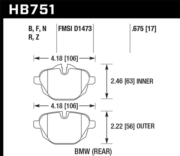 Hawk 2015 BMW 428i Gran Coupe / 11-16 535i / 11-16 X3/X4 HPS 5.0 Rear Brake Pads - Bull Strap