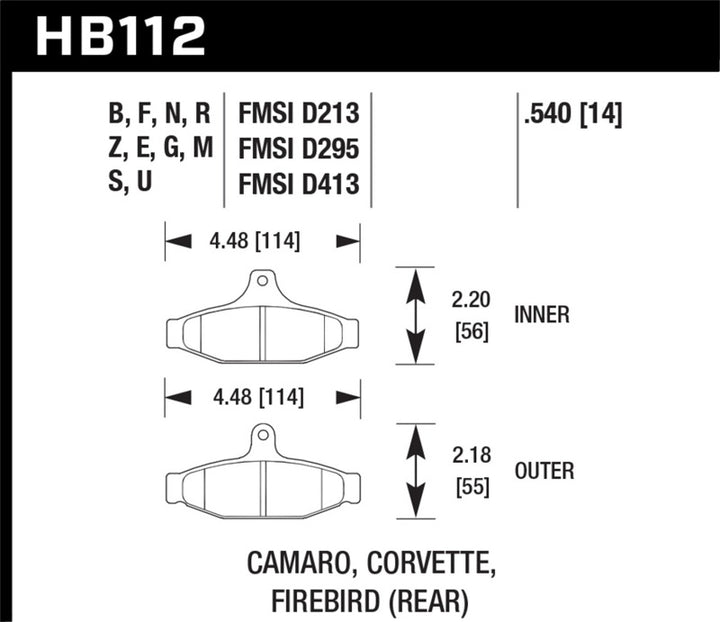 Hawk 85-97 Chevrolet Camaro w/Rear Disc Brakes/84-96 Chevrolet Corvette DTC-60 Race Rear Brake Pads - Bull Strap