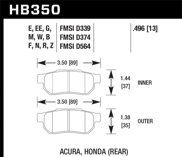 Hawk 90-01 Acura Integra (excl Type R) / 98-00 Civic Coupe Si HPS Street Rear Brake Pads - Bull Strap