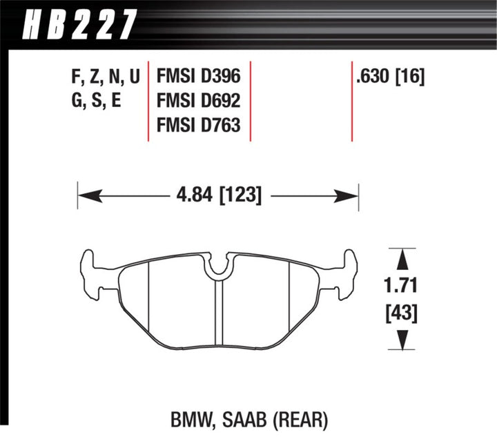 Hawk 92-95 BMW 325iS DTC-60 Race Rear Brake Pads - Bull Strap