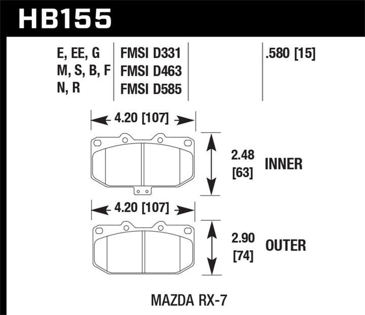 Hawk 93-95 Mazda RX-7 HPS Street Front Brake Pads - Bull Strap