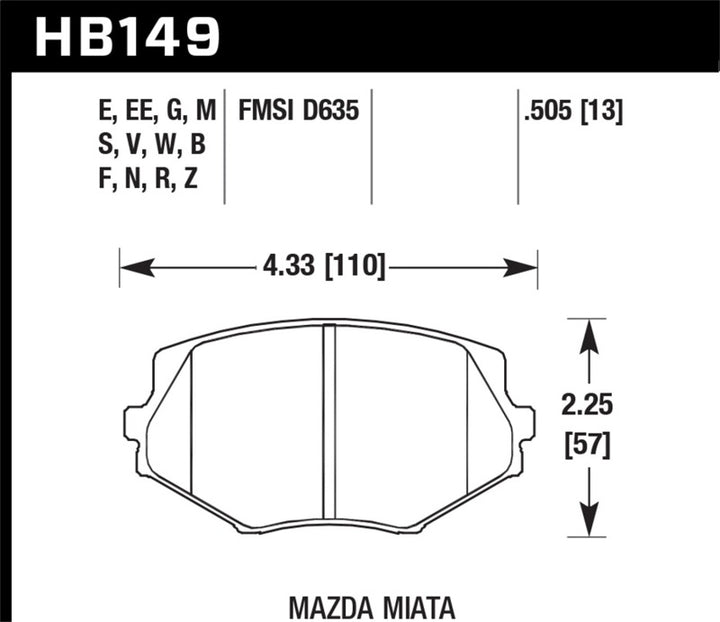 Hawk 94-00 Mazda Miata / 01-03 Miata w/ Standard Suspension DTC-60 Race Front Brake Pads (D635) - Bull Strap