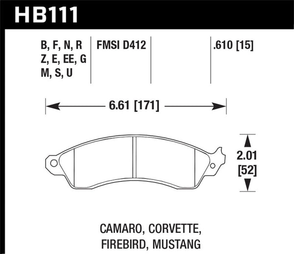 Hawk 94-04 Mustang Cobra / 88-95 Corvette 5.7L / 88-92 Camaro w/ Hvy Duty Brakes DTC-60 Race Brake P - Bull Strap