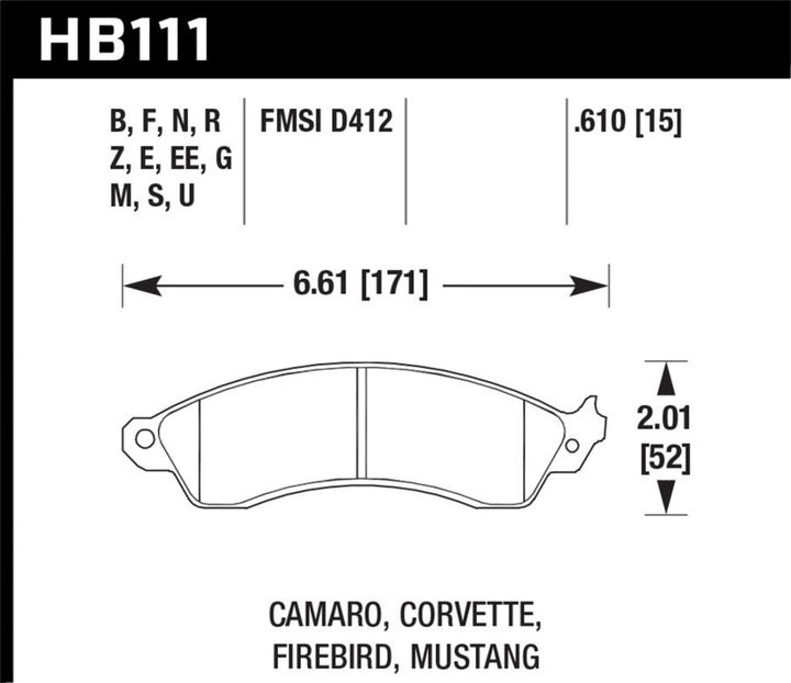 Hawk 94-04 Mustang Cobra / 88-95 Corvette 5.7L / 88-92 Camaro w/ Hvy Duty Brakes DTC-60 Race Brake P - Bull Strap