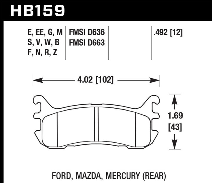Hawk 97-02 Ford Escort (Inc. LX/Sport) / 94-03 Mazda Miata DTC-60 Race Rear Brake Pads (D636) - Bull Strap