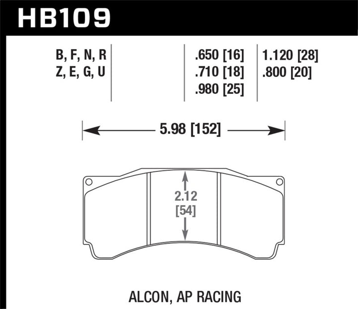 Hawk AP Racing CP5810/5890/5895/6078 / Coleman Series IV DTC-70 Race Brake Pads - Bull Strap