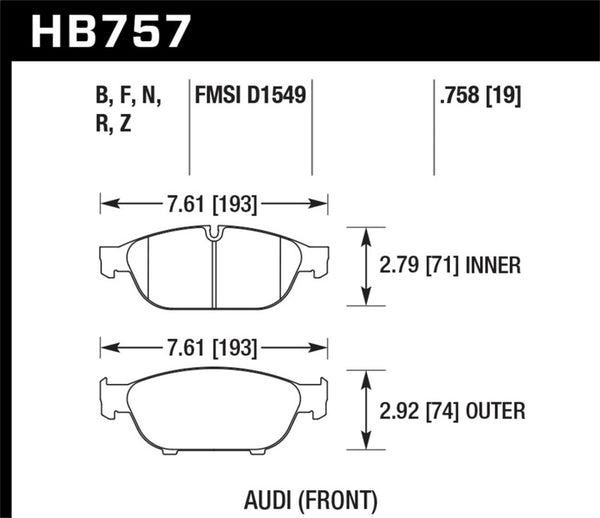 Hawk Audi 2013 A5 Quattro / 12-16 A6 Quattro/A7 Quattro/A8 Quattro HPS 5.0 Front Brake Pads - Bull Strap