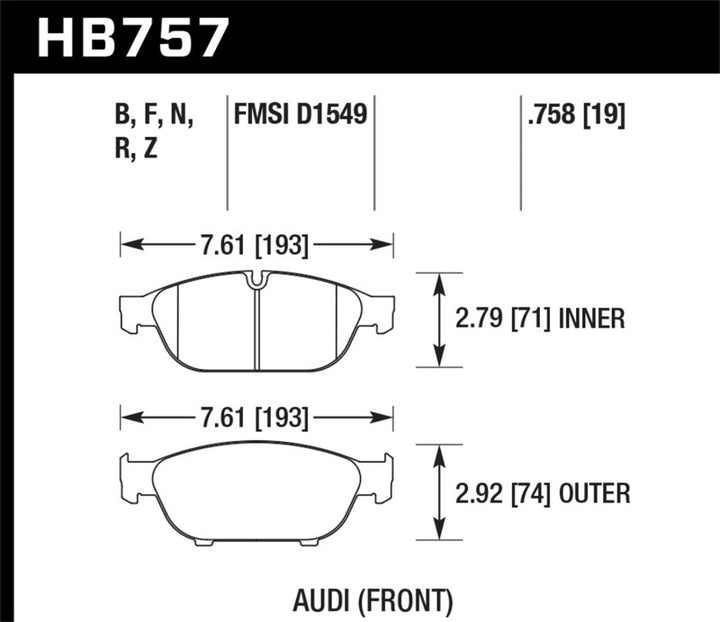 Hawk Audi 2013 A5 Quattro / 12-16 A6 Quattro/A7 Quattro/A8 Quattro HPS 5.0 Front Brake Pads - Bull Strap