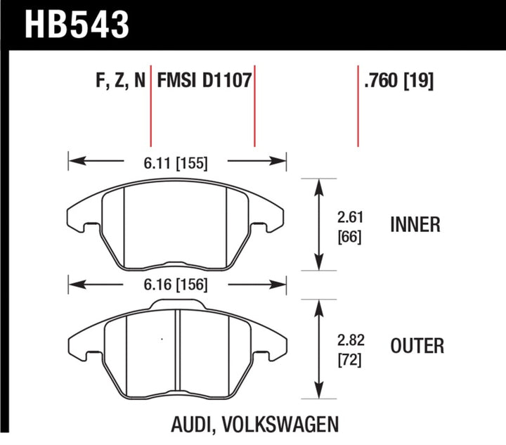 Hawk Audi A3 Quattro / VW EOS / Golf / Jetta / Passat / Rabbit HPS Front Brake Pads - Bull Strap