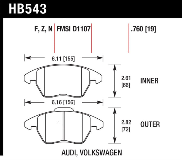 Hawk Audi A3 Quattro / VW EOS / Golf / Jetta / Passat / Rabbit Performance Ceramic Front Brake Pads - Bull Strap