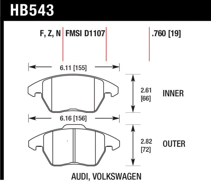 Hawk Audi A3 Quattro / VW EOS / Golf / Jetta / Passat / Rabbit Performance Ceramic Front Brake Pads - Bull Strap