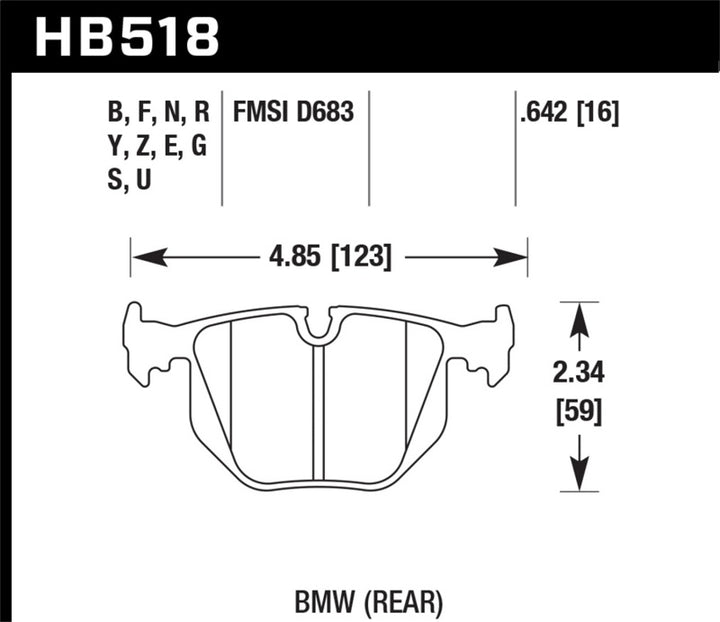 Hawk BMW 3/5/7Series/M3/M5/X3/X5/Z4/Z8 / Land Rover Range Rover DTC-60 Race Rear Brake Pads - Bull Strap