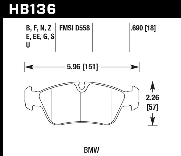 Hawk BMW 318i/318iC/318iS/318Ti/325Ci/325i/325iS/325Xi/328Ci/328iC/328iS/Z3 Race DTC-60 Frt Brk Pads - Bull Strap