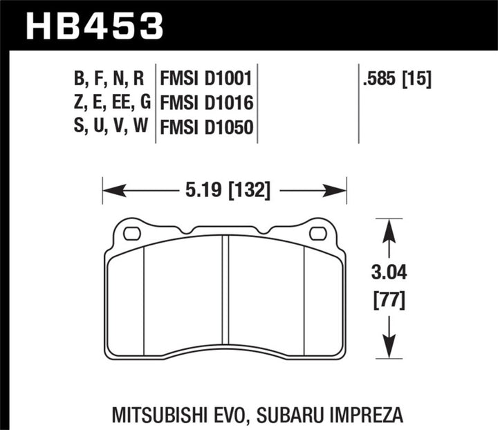 Hawk DTC-80 04-15 Subaru Impreza WRX/STI, 02-06/08-14 Mitsubishi Lancer Evo Front Brake Pads - Bull Strap