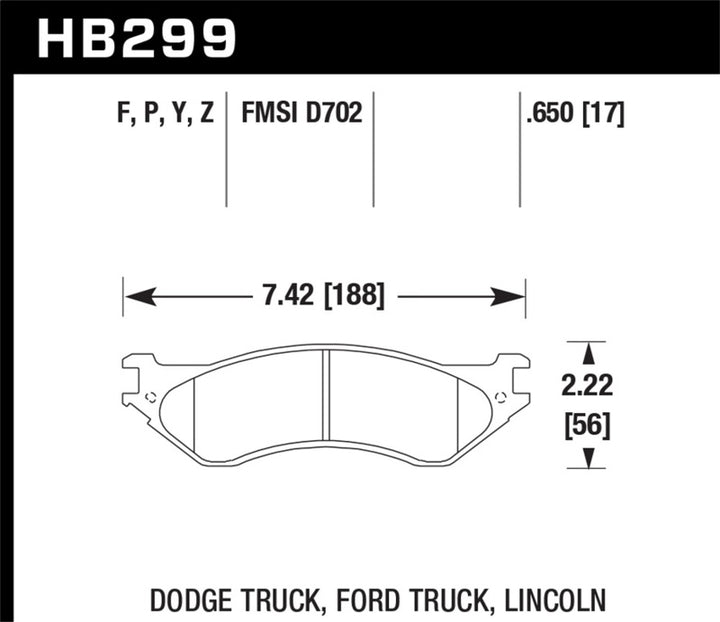 Hawk Dodge B1500 VanDurango/1500 Pickup/1500 Van / Ford / Lincoln LTS Street Front & Rear Brake Pad - Bull Strap