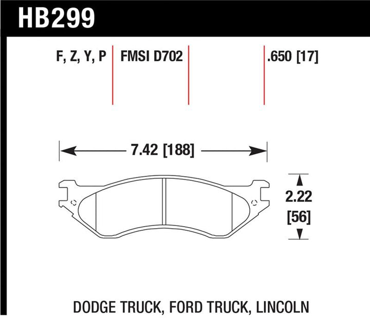 Hawk Dodge B1500 VanDurango/1500 Pickup/1500 Van / Ford / Lincoln LTS Street Front & Rear Brake Pad - Bull Strap