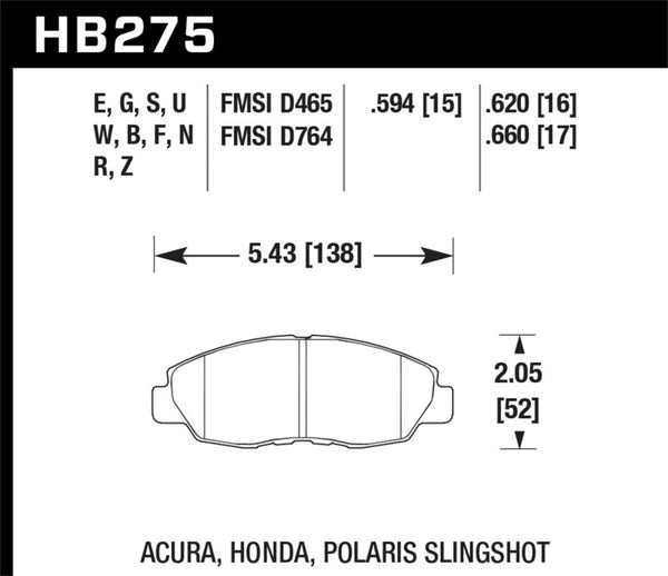 Hawk Honda 98-02 Accord / 06-11 Civic / Polaris Slingshot HT-10 Race Front Brake Pads (Two Pads/Box) - Bull Strap