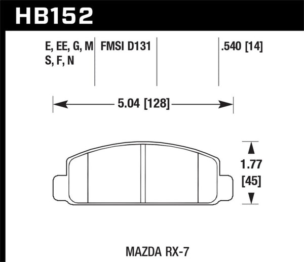 Hawk Mazda RX-7 HPS Street Front Brake Pads - Bull Strap