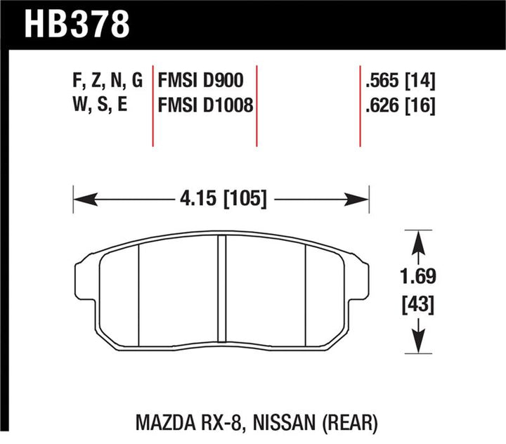 Hawk Mazda RX-8 / Nissan Track DTC-30 Race Rear Brake Pads - Bull Strap