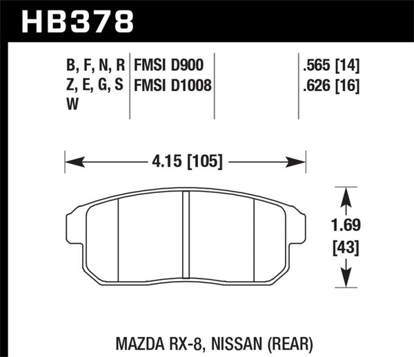 Hawk Mazda RX-8 / Nissan Track DTC-60 Race Rear Brake Pads - Bull Strap