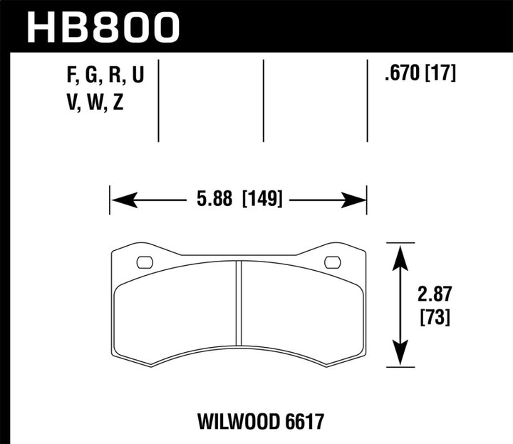 Hawk Willwood 6617 Caliper DTC-70 Race Brake Pads - Bull Strap