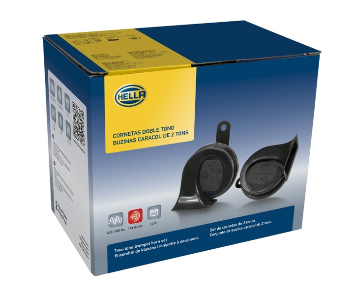 Hella 12V Twin Trumpet Horn Kit with Bracket - Toyota - Bull Strap