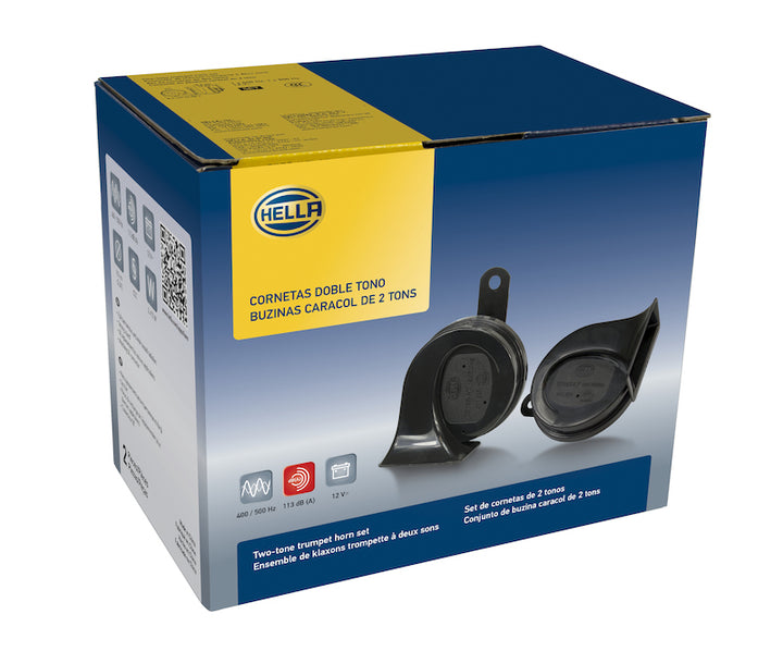 Hella 12V Twin Trumpet Horn Kit with Bracket - Toyota - Bull Strap