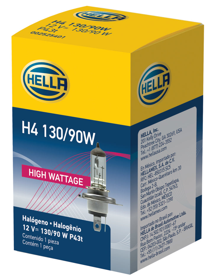 Hella H4 12V 130/90W Halogen Headlight Bulb - Universal - Bull Strap