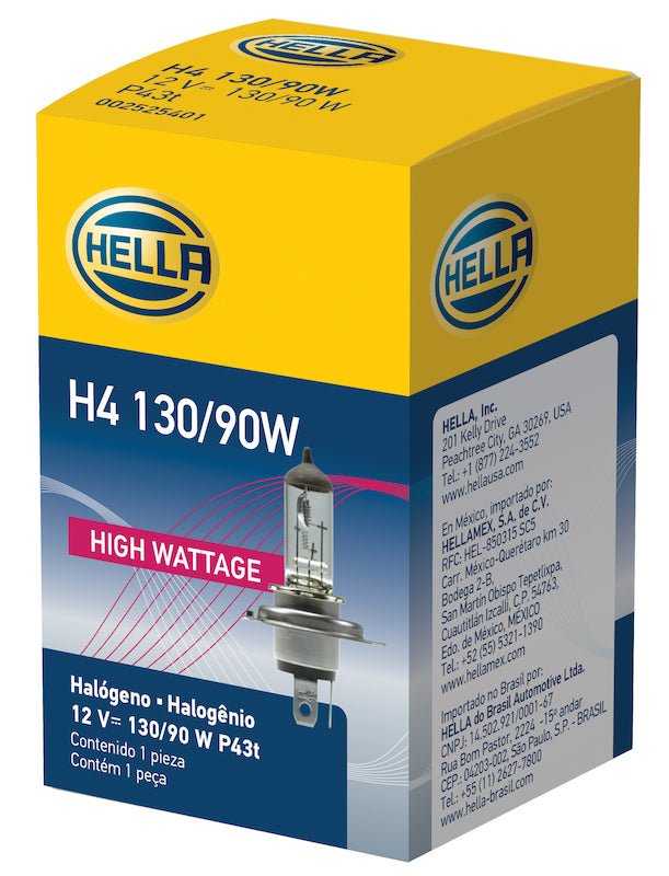 Hella H4 12V 130/90W Halogen Headlight Bulb - Universal - Bull Strap