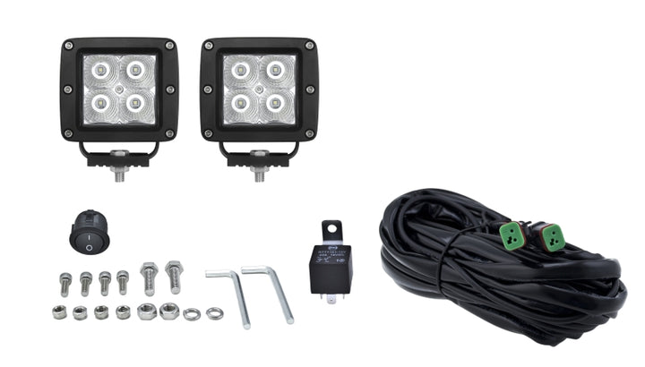 Hella HVF Cube 4 LED Off Road Kit - 3.1in 2X12W - Bull Strap