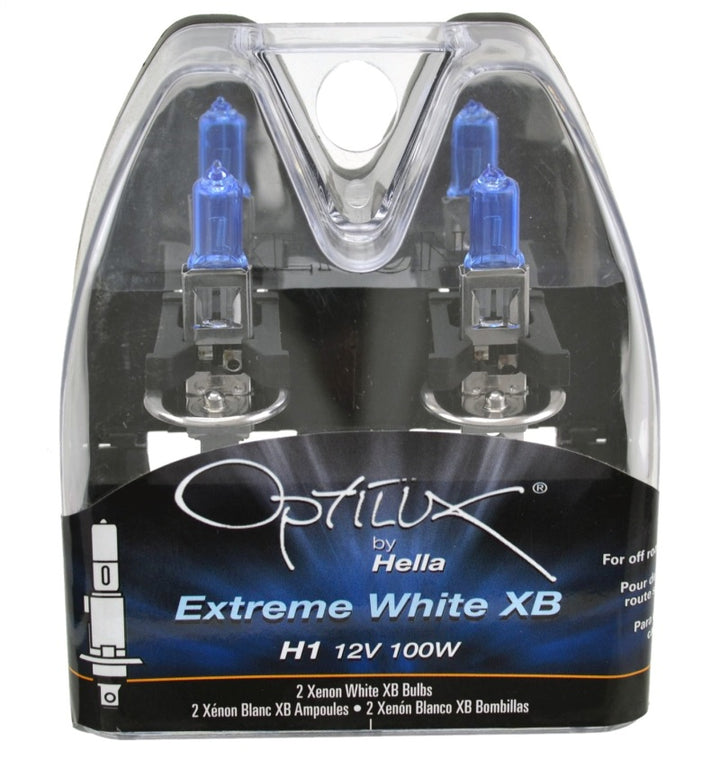 Hella Optilux H1 100W XB Extreme White Bulbs (Pair) - Bull Strap