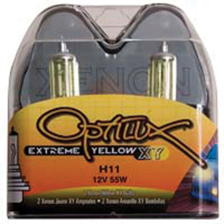 Hella Optilux H11 55W XY Extreme Yellow Bulbs (Pair) - Bull Strap