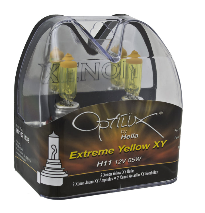 Hella Optilux H11 55W XY Extreme Yellow Bulbs (Pair) - Bull Strap