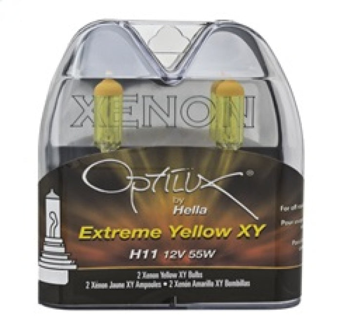 Hella Optilux H11 55W XY Extreme Yellow Bulbs (Pair) - Bull Strap