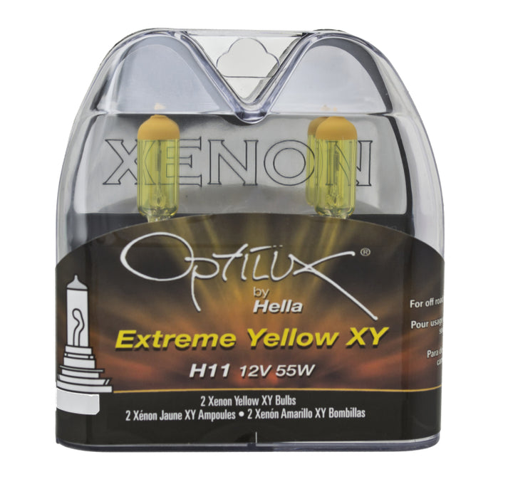 Hella Optilux H11 55W XY Extreme Yellow Bulbs (Pair) - Bull Strap
