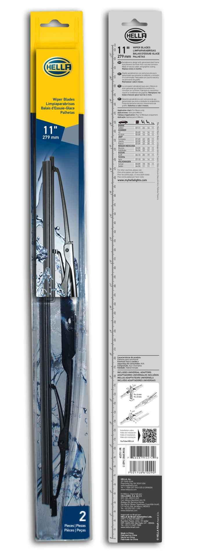 Hella Standard Wiper Blade 11in - Pair - Bull Strap