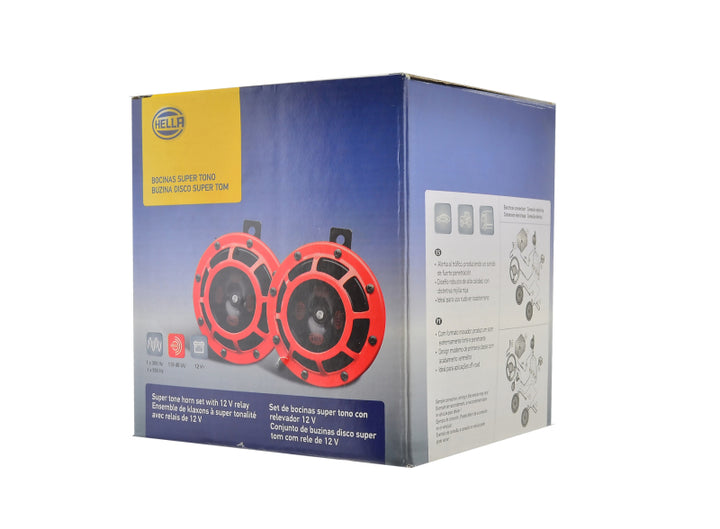 Hella Supertone Horn Kit 12V 300/500HZ Red (003399803 = 003399801) - Bull Strap