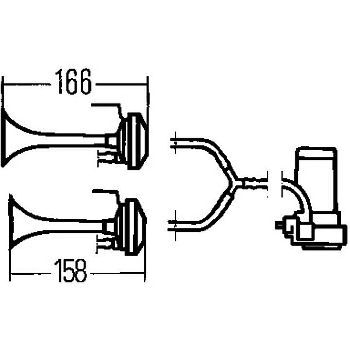 Hella Twin Trumpet Horn Kit 12V 240W 795-800Hz 118dB - Bull Strap