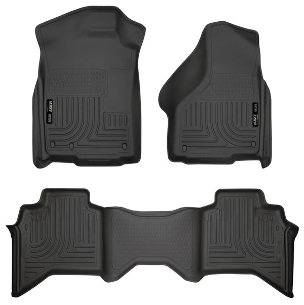 Husky Liners 03-08 Dodge Ram 1500/2500/3500 Quad Cab WeatherBeater Combo Black Floor Liners - Bull Strap