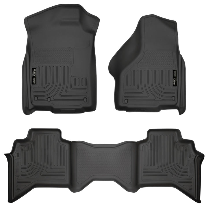 Husky Liners 03-08 Dodge Ram 1500/2500/3500 Quad Cab WeatherBeater Combo Black Floor Liners - Bull Strap