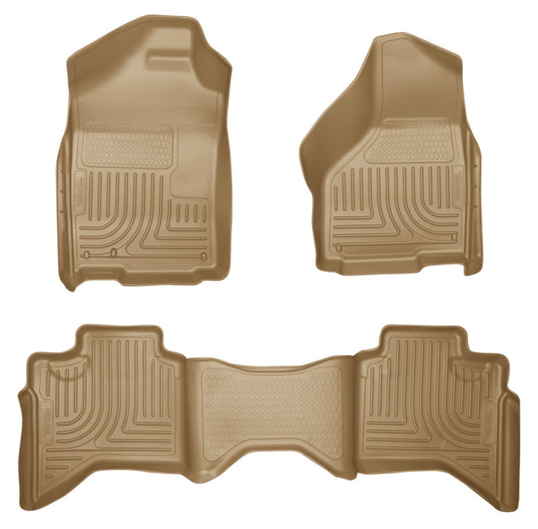 Husky Liners 03-08 Dodge Ram 1500/2500/3500 Quad Cab WeatherBeater Combo Tan Floor Liners - Bull Strap