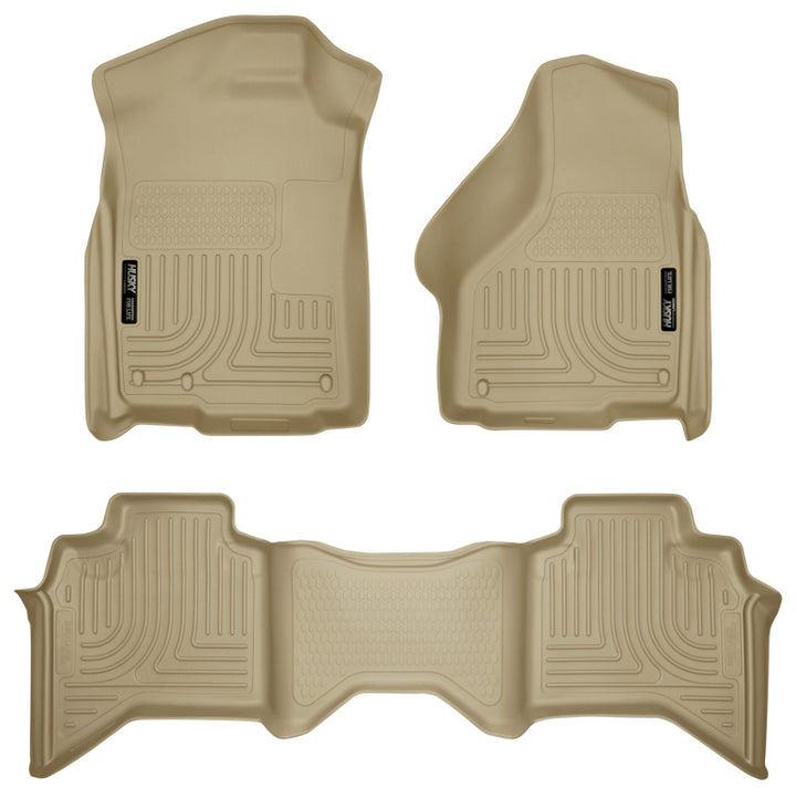 Husky Liners 03-08 Dodge Ram 1500/2500/3500 Quad Cab WeatherBeater Combo Tan Floor Liners - Bull Strap