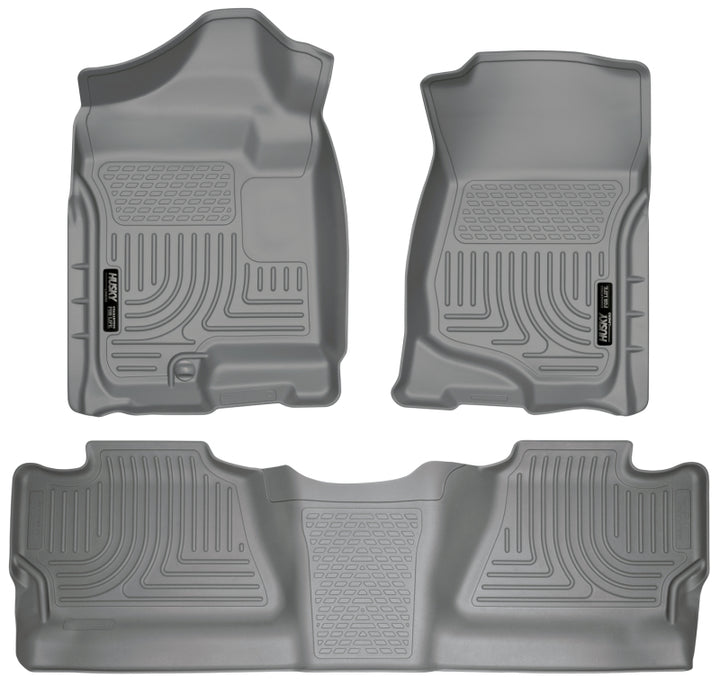 Husky Liners 07-12 Chevy Silverado/GMC Sierra Crew Cab WeatherBeater Combo Gray Floor Liners - Bull Strap