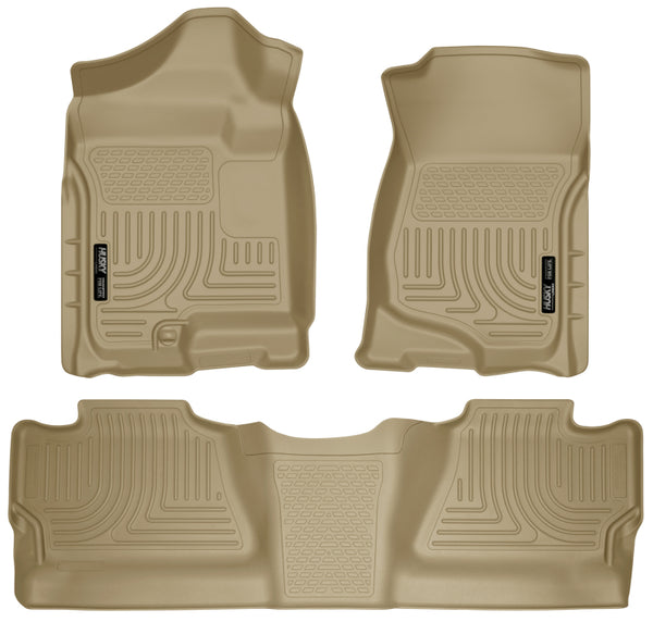 Husky Liners 07-12 Chevy Silverado/GMC Sierra Crew Cab WeatherBeater Combo Tan Floor Liners - Bull Strap