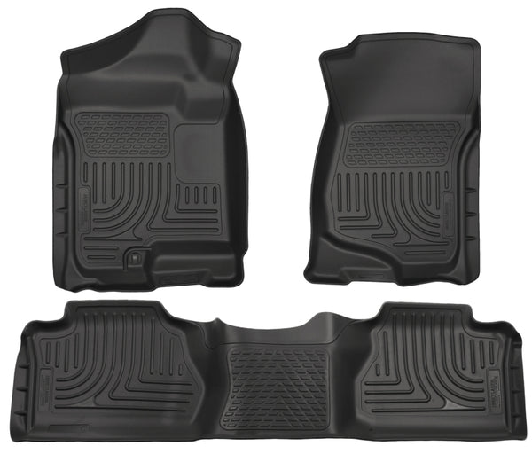 Husky Liners 07-12 Chevy Silverado/GMC Sierra Extended Cab WeatherBeater Combo Black Floor Liners - Bull Strap