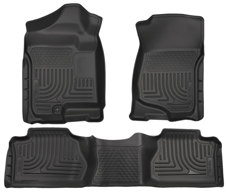 Husky Liners 07-12 Chevy Silverado/GMC Sierra Extended Cab WeatherBeater Combo Black Floor Liners - Bull Strap