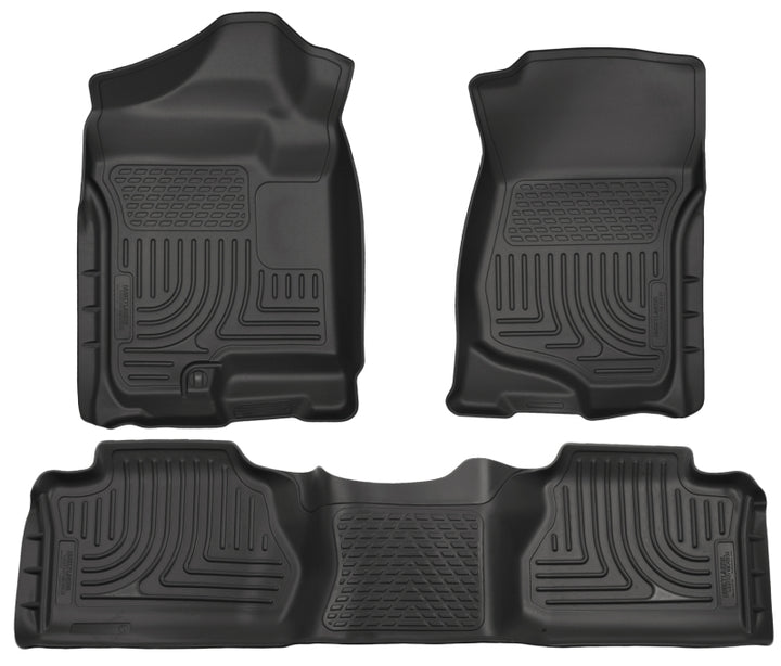 Husky Liners 07-12 Chevy Silverado/GMC Sierra Extended Cab WeatherBeater Combo Black Floor Liners - Bull Strap
