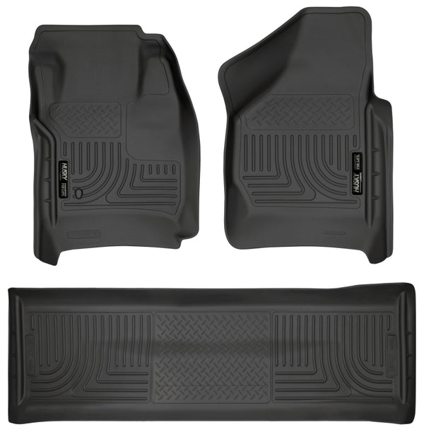 Husky Liners 08-10 Ford SD Crew Cab WeatherBeater Combo Black Floor Liners (w/o Manual Trans Case) - Bull Strap