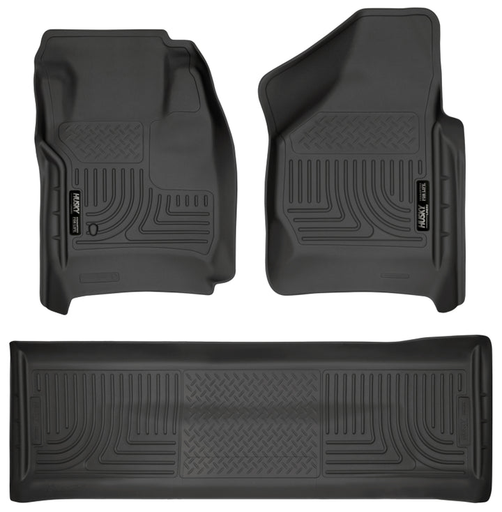 Husky Liners 08-10 Ford SD Crew Cab WeatherBeater Combo Black Floor Liners (w/o Manual Trans Case) - Bull Strap