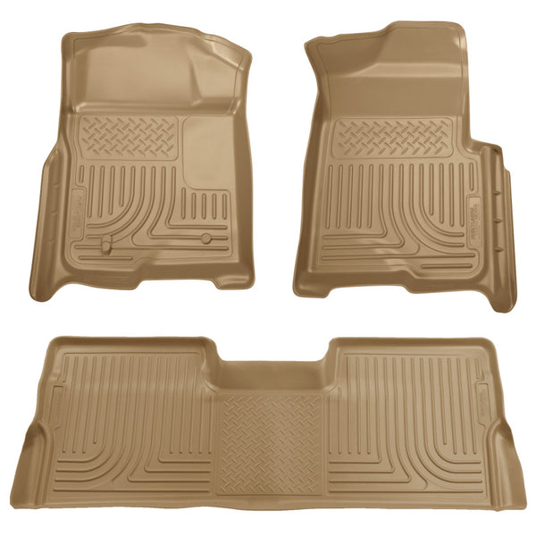 Husky Liners 08-10 Ford SD Crew Cab WeatherBeater Combo Tan Floor Liners (w/o Manual Trans Case) - Bull Strap